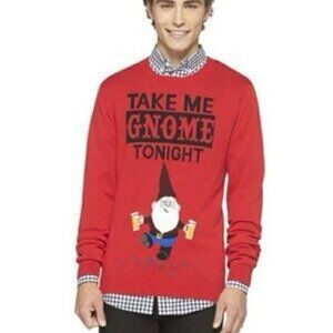 Mossimo Supply. Take Me Gnome Tonight Novelty Ugly  Red Christmas Sweater.